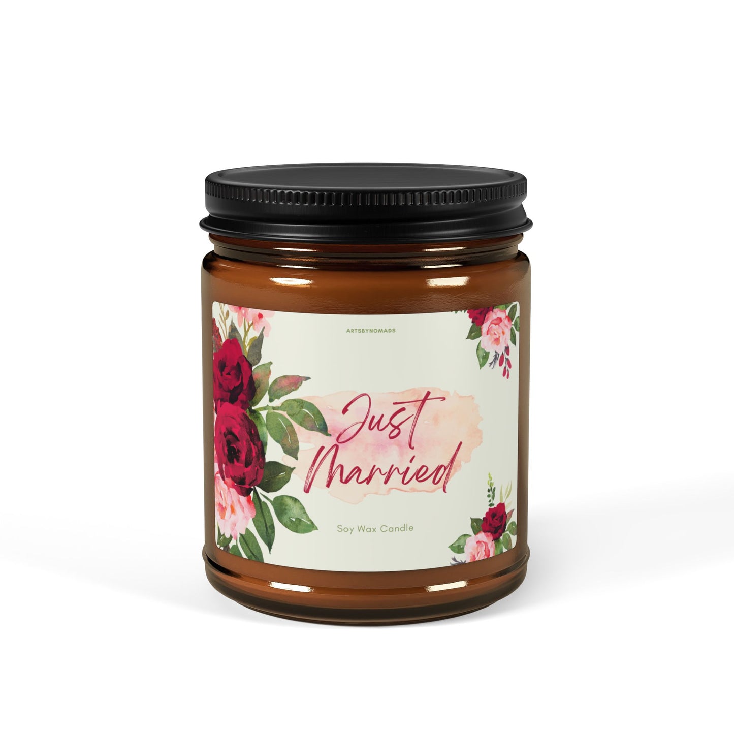 Soy Candle, Just Married Eco-Friendly Scented Candle, Gift for Bride or Groom, Wedding Home Decor, Natural Wax Candle, Amber Jar