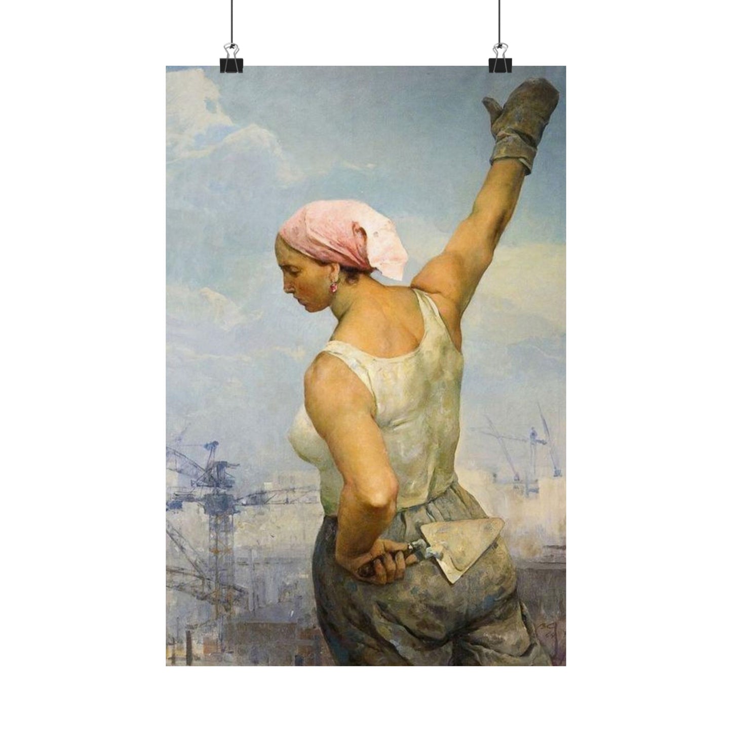 Vladimir Serov's Iconic Construction Worker Print - Empowering Female Worker Art - Historic Soviet Era Masterpiece