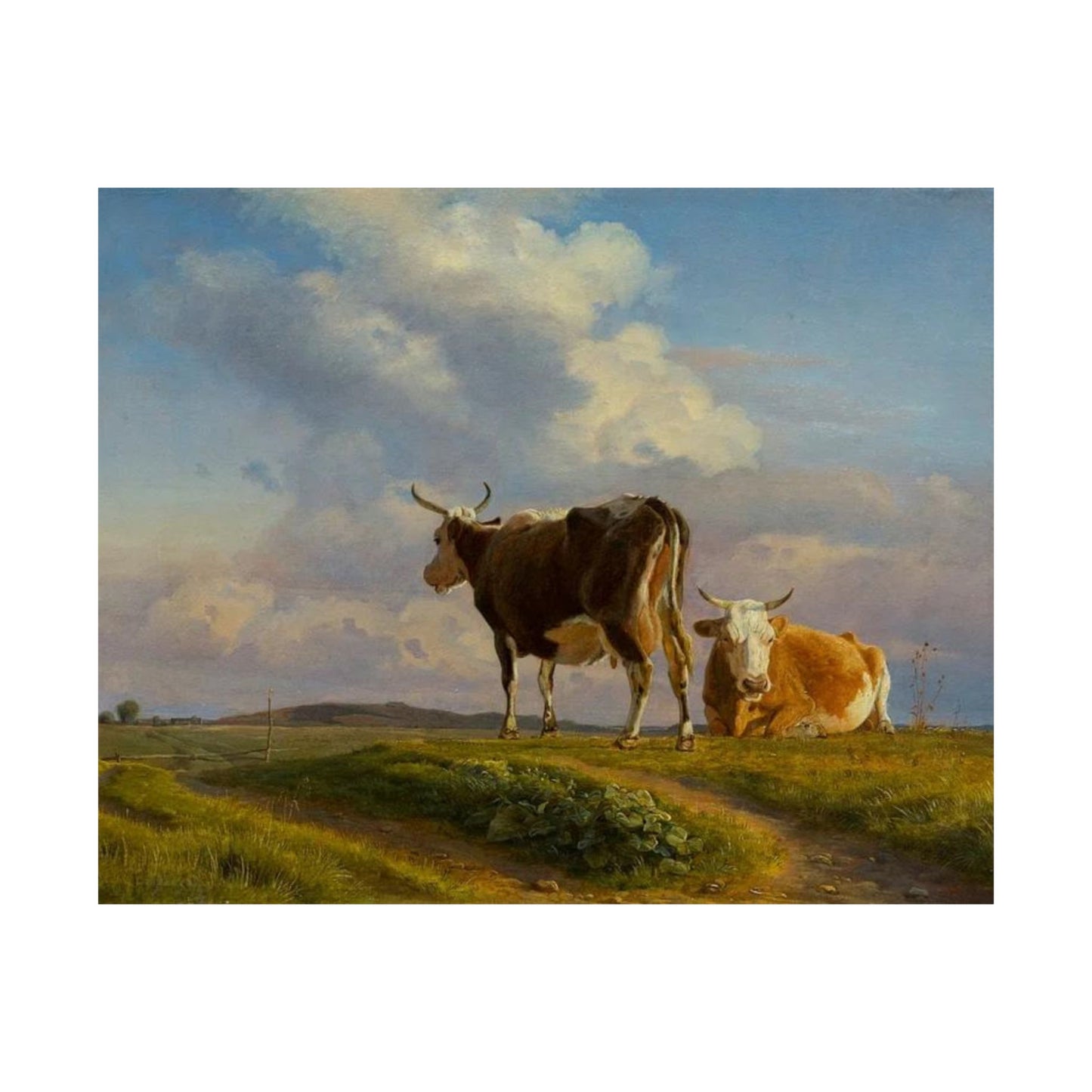 Johan Thomas Lundbye Two Cows in an Open Field Poster - Classic Danish Art for Cozy Home Decor