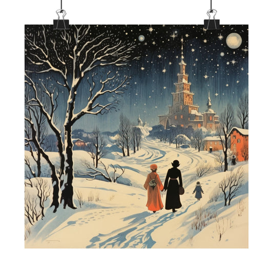 Winter Night Elegance - Boris Pasternak's Doctor Zhivago Inspired Art Illustration Poster