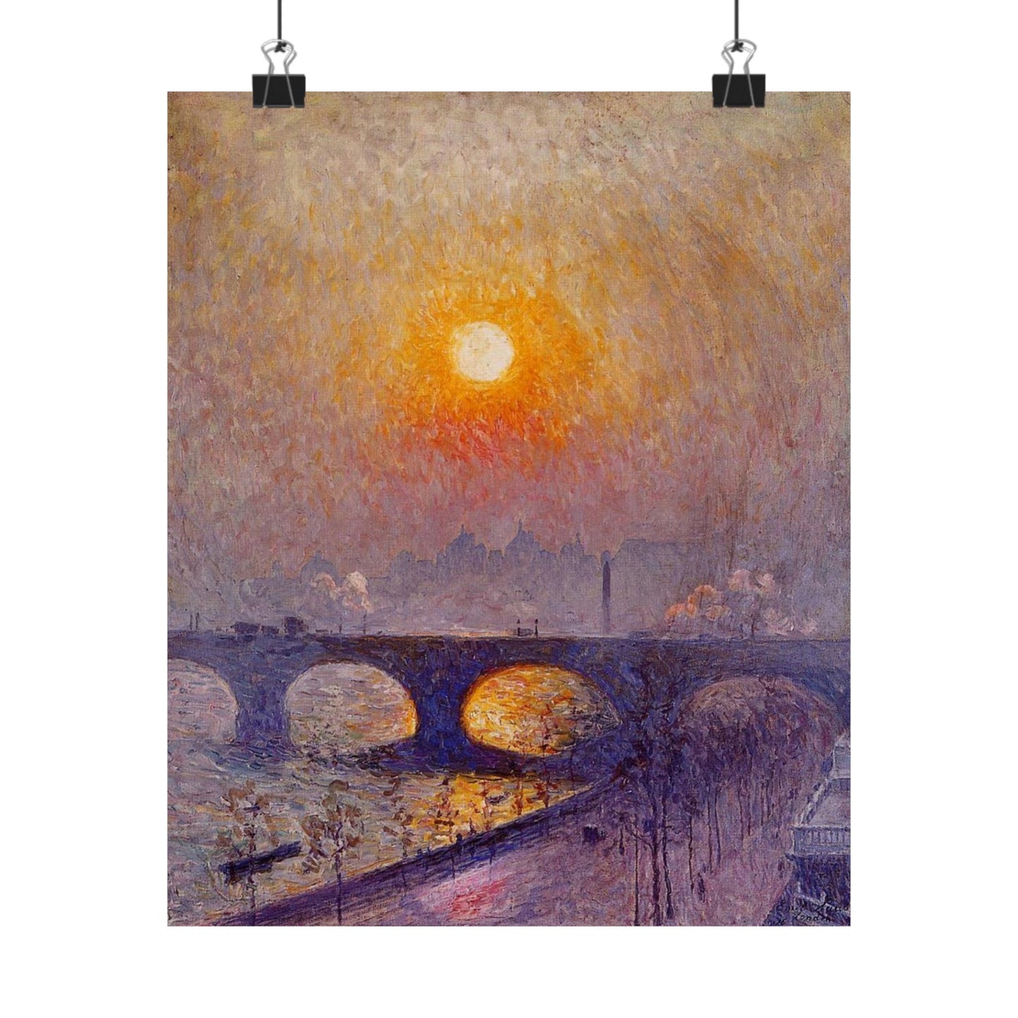 Emile Claus Sunset over Waterloo Bridge Print, Luminism Style Cloudscape Poster, Wall Art Gift
