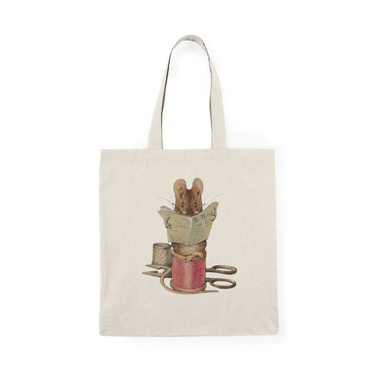 Cotton Tote Bag, Cute Tailor Mouse, Eco Friendly Literary Tote with Classic Art