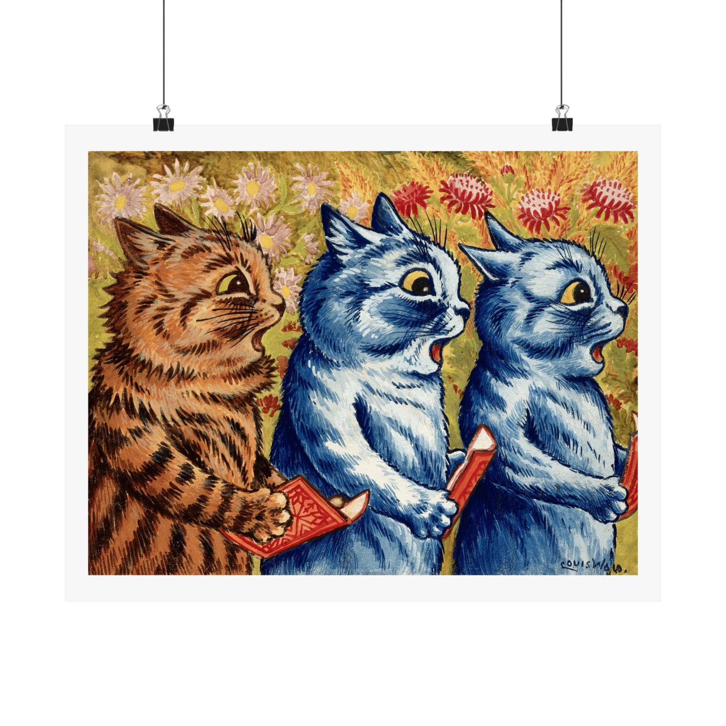 Louis Wain Three Cats Singing Poster, Charming Cat Wall Art, Perfect Cute Home, Kids Room and Dorm Decor Gift