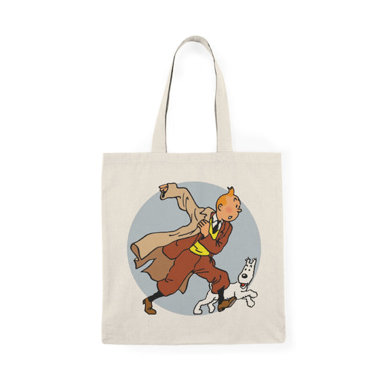 The Adventures of Tintin, Natural Canvas Bag, Eco-Friendly Shoulder Bag, Animation Illustration, Childhood Nostalgia, Sustainable Gift