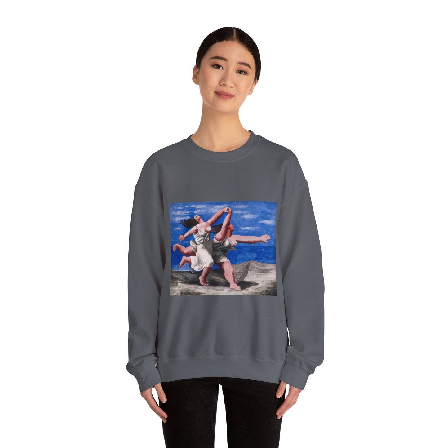 Pablo Picasso Women Running Beach Crewneck Sweatshirt, Art Lover Gift, Aesthetic Apparel, Feminine Beauty Jumper, Cozy Friend Present
