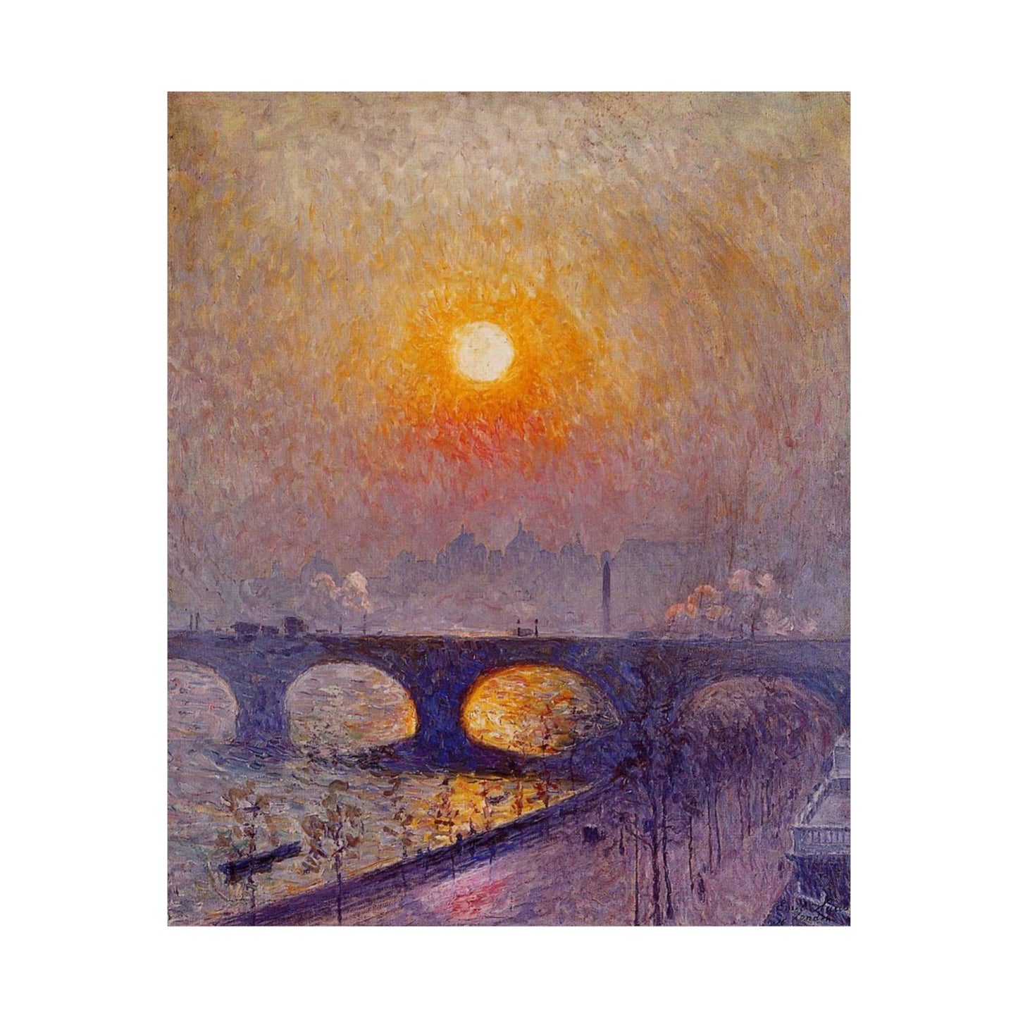 Emile Claus Sunset over Waterloo Bridge Print, Luminism Style Cloudscape Poster, Wall Art Gift