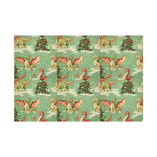 Christmas Gift Wrapping Papers - Green Dragons for 2024 - Eco-Friendly