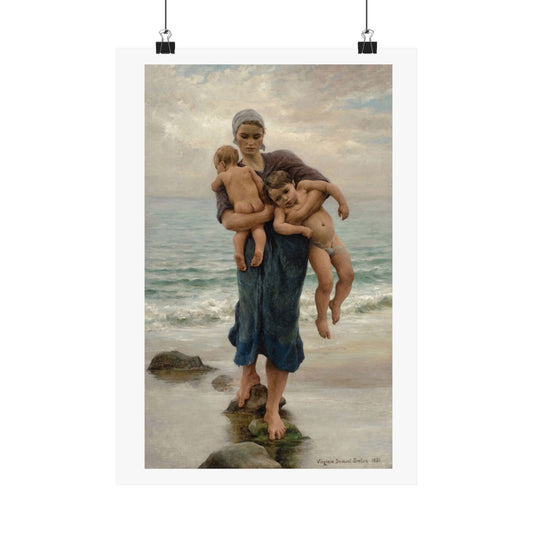 Fisherman's Wife Bathing her Children - Premium Print by Virginie Demont-Breton Classic French Art Coastal Life Masterpiece Ideal Gift