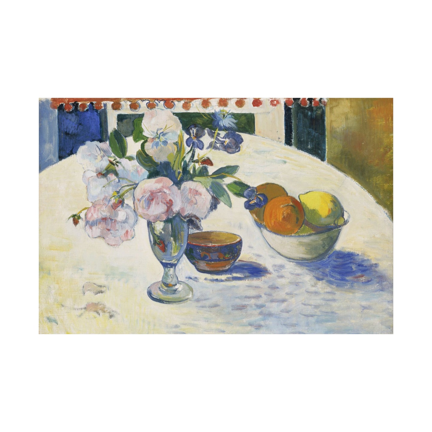 Paul Gauguin Flowers and a Bowl of Fruit on a Table Print, Vintage Still Life Wall Art Gift