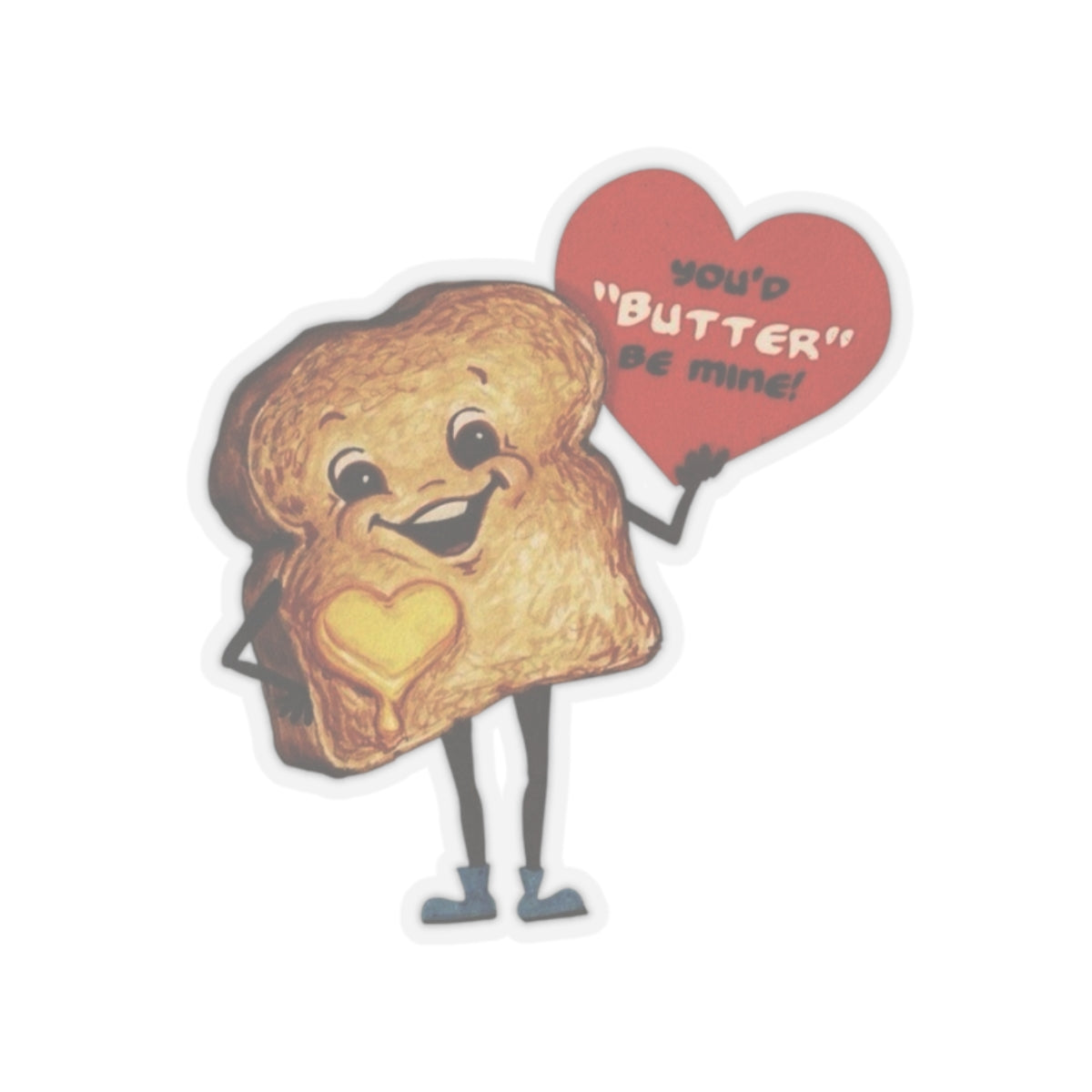 Funny Retro Romantic Sticker, Vintage St Valentines Day, Butter Be Mine Decal, Nostalgic Cute Heartfelt Toast Design for Loved Ones