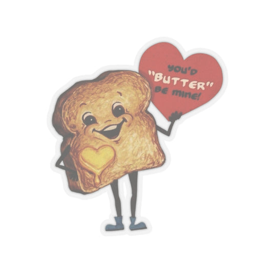 Funny Retro Romantic Sticker, Vintage St Valentines Day, Butter Be Mine Decal, Nostalgic Cute Heartfelt Toast Design for Loved Ones