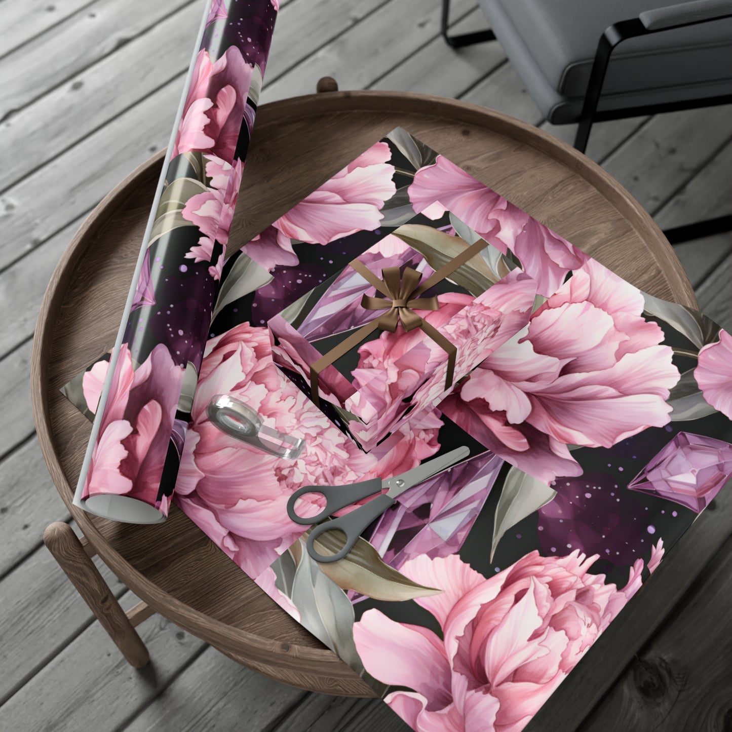 Pink Peonies and Crystal Dreams Gift Wrapping Paper - Luxurious and Elegant Floral Wrap