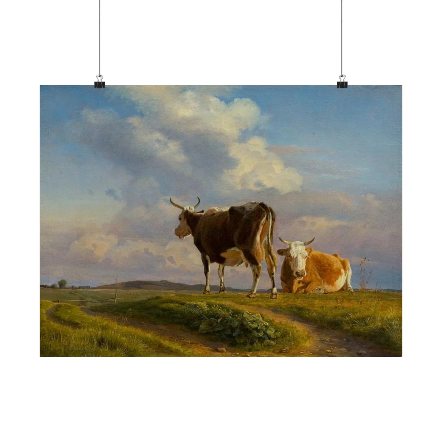 Johan Thomas Lundbye Two Cows in an Open Field Poster - Classic Danish Art for Cozy Home Decor