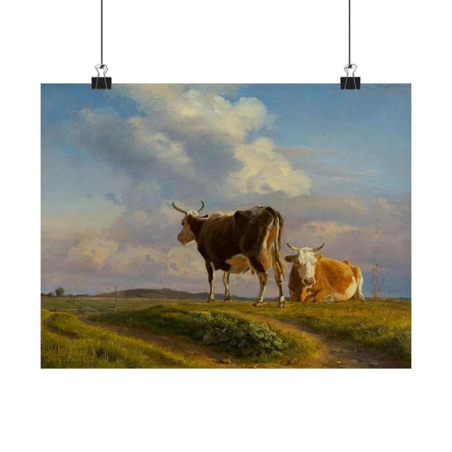 Johan Thomas Lundbye Two Cows in an Open Field Poster - Classic Danish Art for Cozy Home Decor
