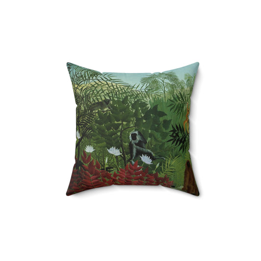 Tropical Forest Pillow with Apes and Snake by Henri Rousseau, Art Lover's Home Decor, Artistic Square Throw Pillow, Perfect Decor Gift