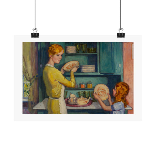 McClelland Barclay Helping Mother Art Print, Heartfelt Mother Daughter Connection, Perfect Mothers Day Gift