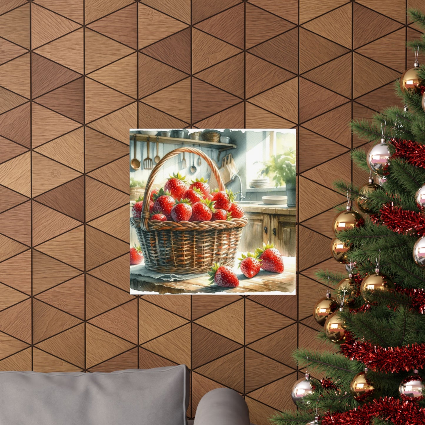 Juicy Strawberries Watercolor Print, Summer Kitchen Wall Art, Vibrant Fruit Basket Poster, Perfect Home Decor