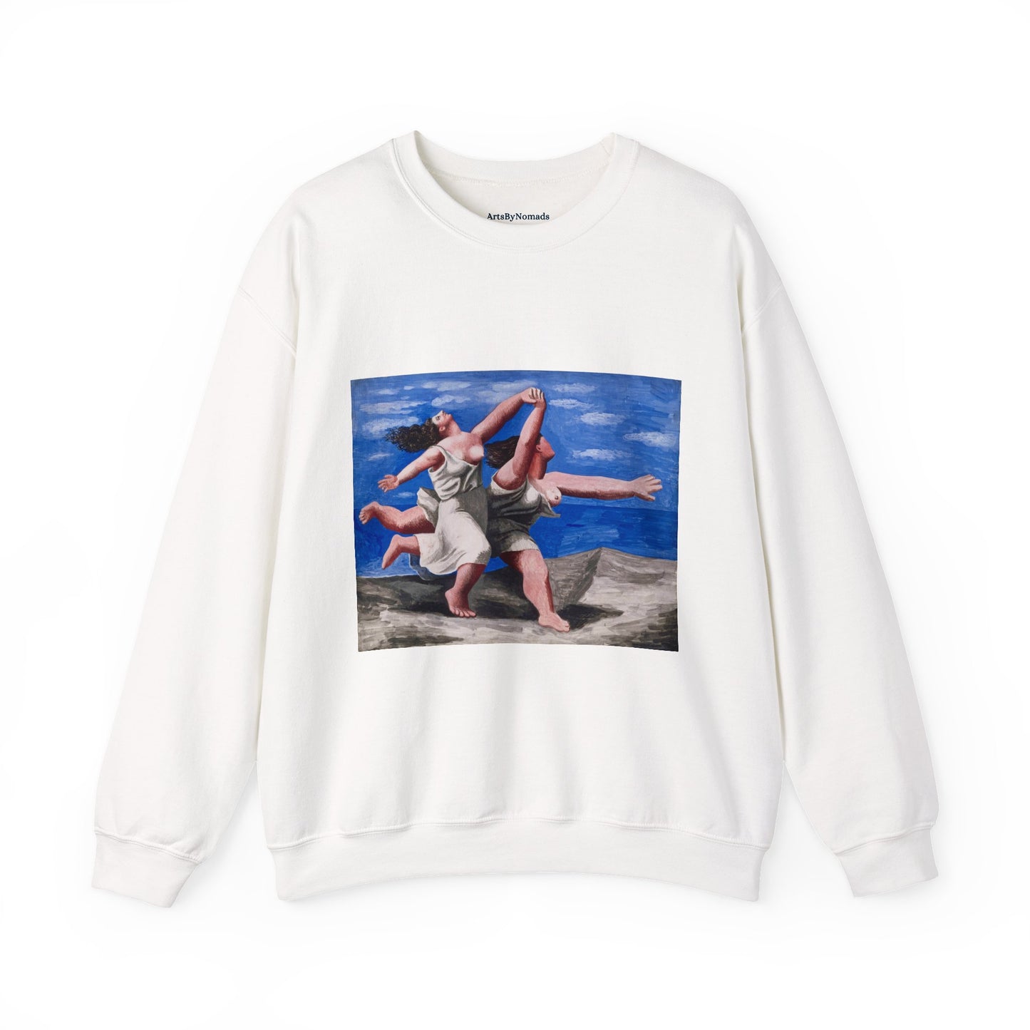 Pablo Picasso Women Running Beach Crewneck Sweatshirt, Art Lover Gift, Aesthetic Apparel, Feminine Beauty Jumper, Cozy Friend Present
