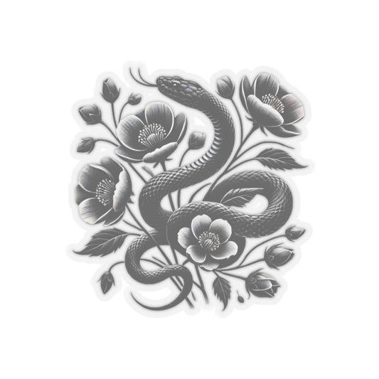 Black Snake with Blooming Flowers Sticker, Perfect Gift for 2025 Year of the Snake | Gothic & Chic Decal Decor