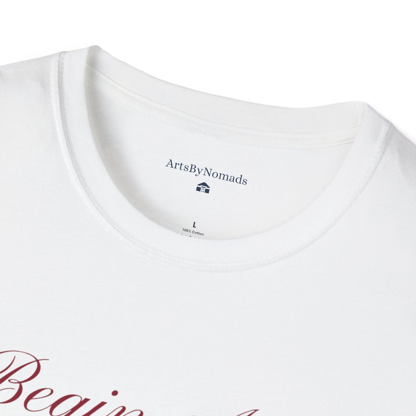 Begin Again Unisex Softstyle T-Shirt, Lyrics Attire, Minimalist Red Handwriting Font Tee, Elegant Tee, Statement Print Shirt