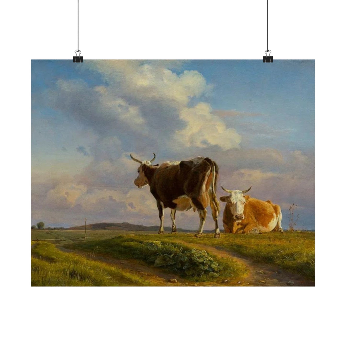Johan Thomas Lundbye Two Cows in an Open Field Poster - Classic Danish Art for Cozy Home Decor
