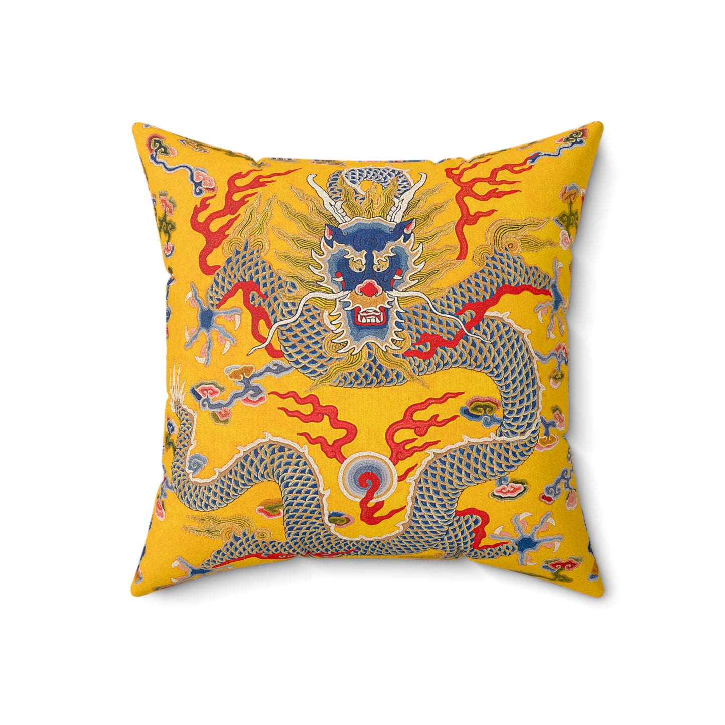 Chinese Dragon Square Pillow, Stylish Yellow Decorative Cushion, Asian Design, Perfect Housewarming Gift