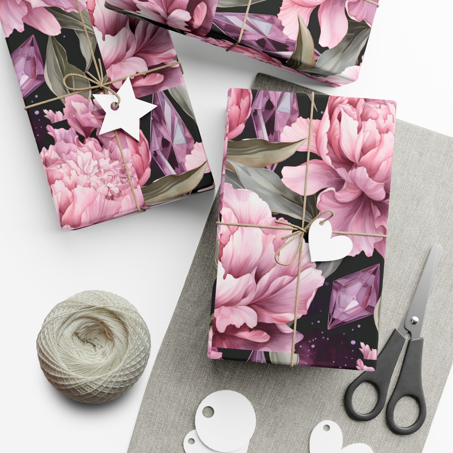 Pink Peonies and Crystal Dreams Gift Wrapping Paper - Luxurious and Elegant Floral Wrap
