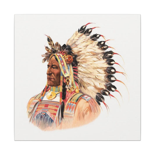 Native American Portrait Canvas, Ethically Sourced Pine Frame Wall Art, Eco-Friendly Indigenous Illustration
