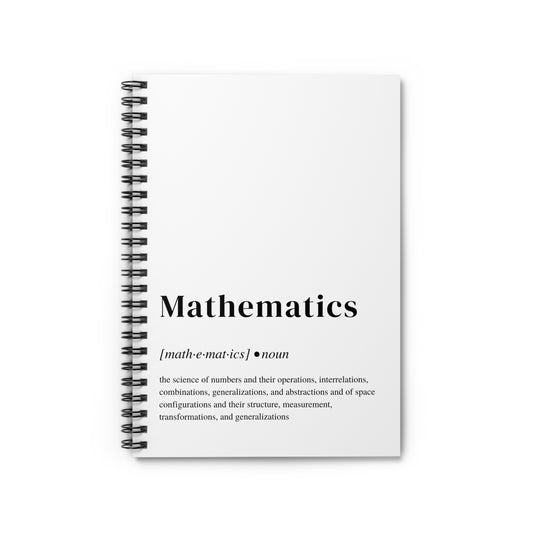 Mathematics Definition Spiral Notebook, Perfect Gift for Students, Back to School and University Supplies