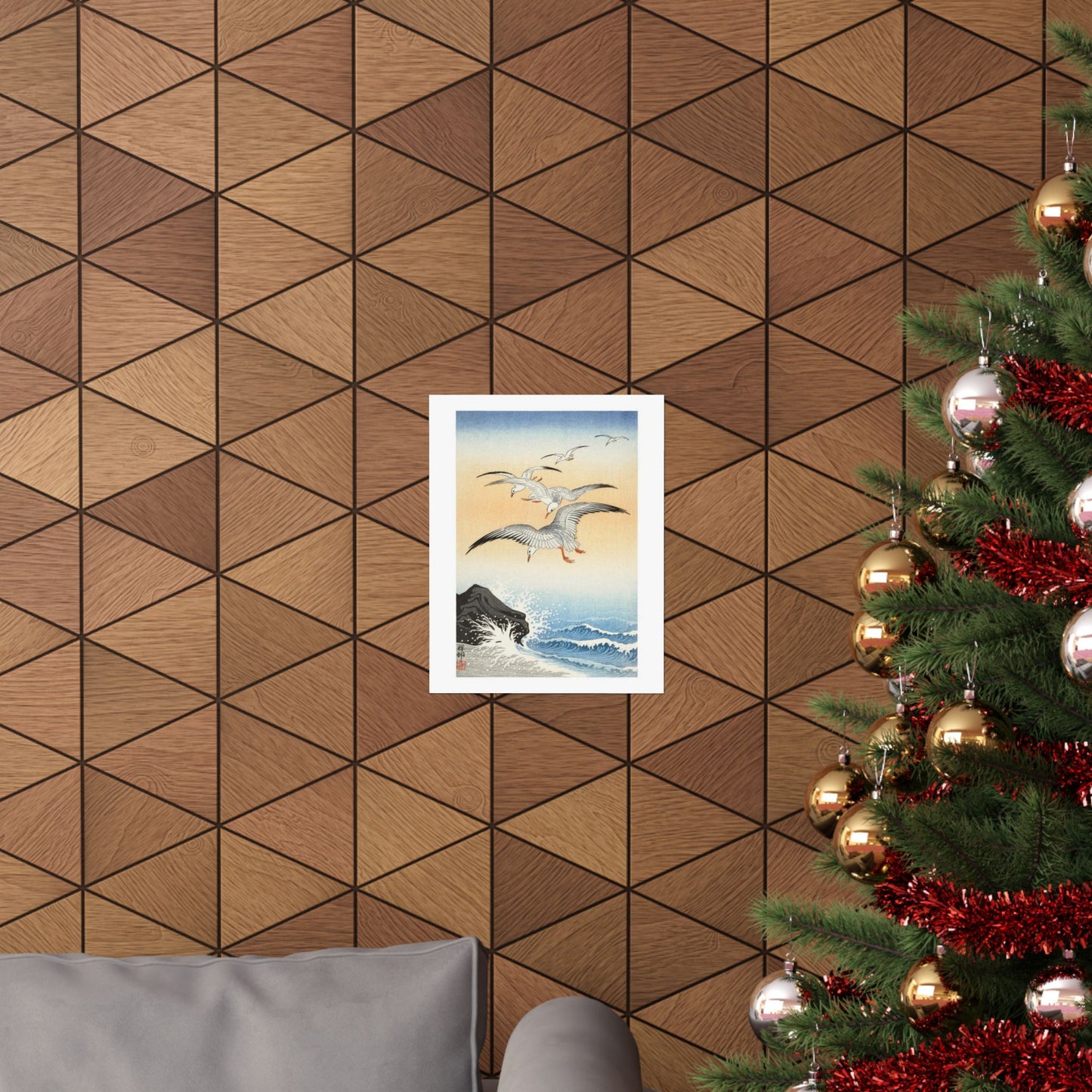 Japanese Art Print - Ohara Koson Five Seagulls Above Turbulent Sea - Nature Art Poster - Ideal Home Decor Gift