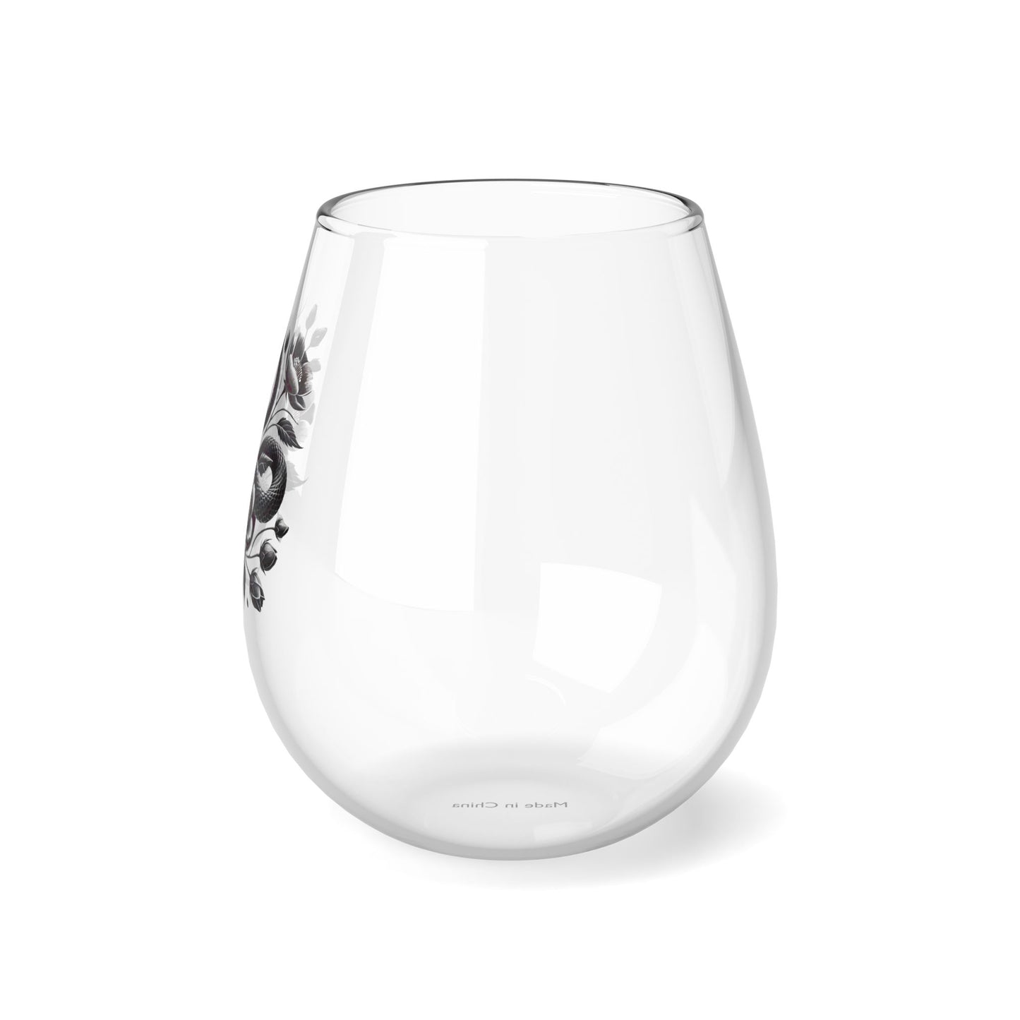 Stemless Wine Glass, Elegant Snake and Blooming Flowers, 11.75oz, Perfect for Halloween, New Year 2025, and Gift Giving