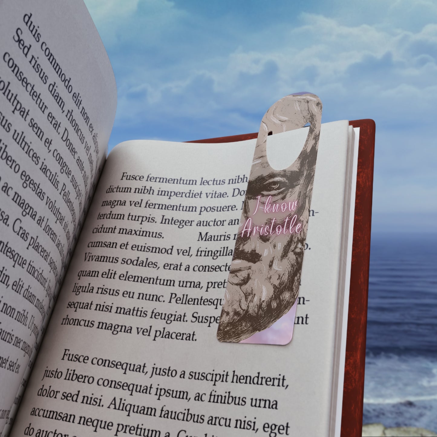 I know Aristotle Aluminum Bookmark, Pink Sky Background, Inspirational Gift for Readers