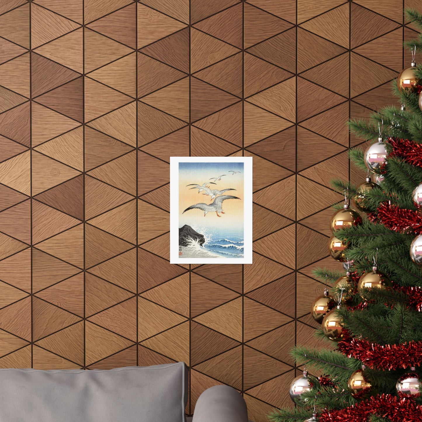 Japanese Art Print - Ohara Koson Five Seagulls Above Turbulent Sea - Nature Art Poster - Ideal Home Decor Gift