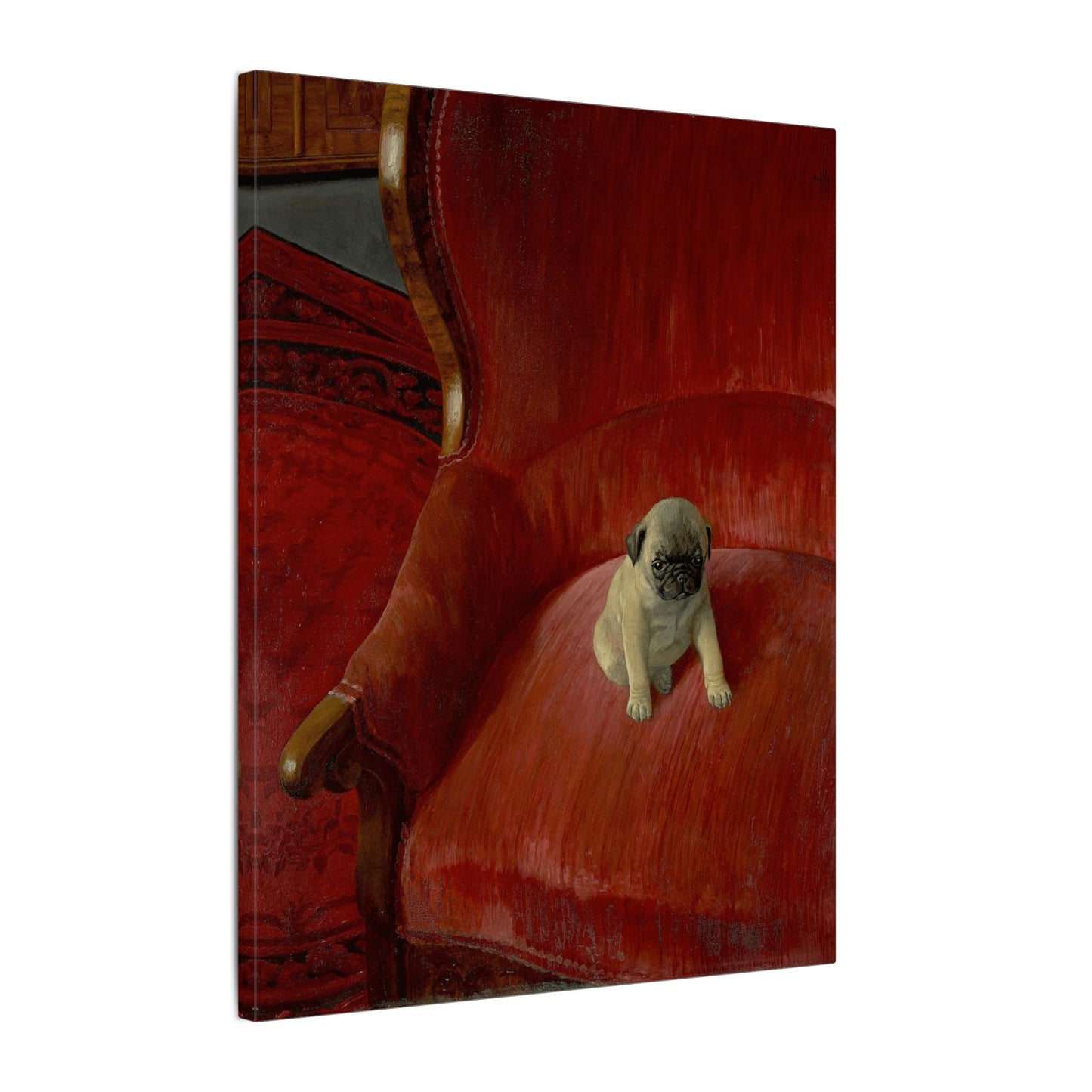 Thomas Heine Siegfried Canvas Print, French Bulldog on Red Chair, Jugendstil Inspired Canvas Art, Perfect Gift for Dog Lovers