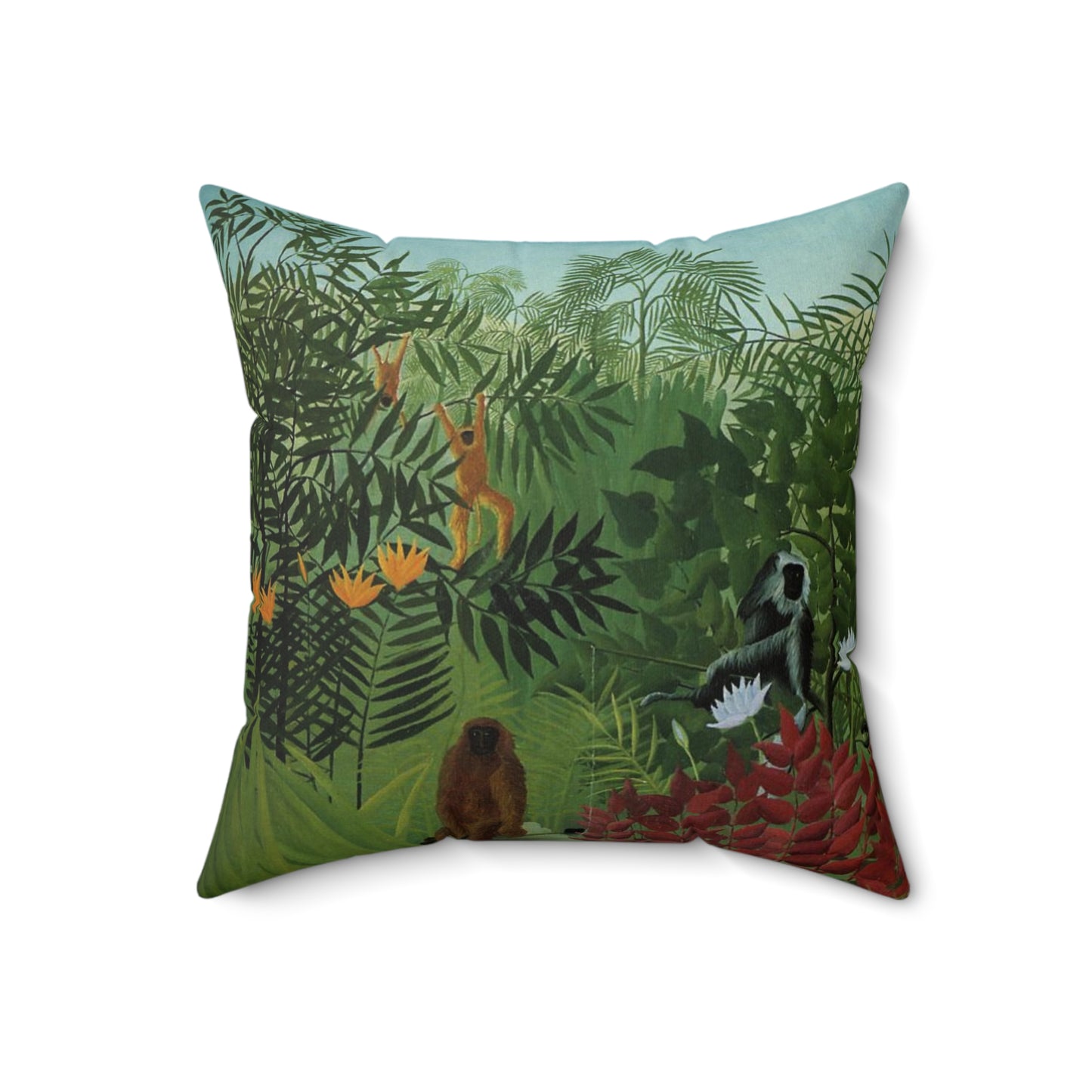 Tropical Forest Pillow with Apes and Snake by Henri Rousseau, Art Lover's Home Decor, Artistic Square Throw Pillow, Perfect Decor Gift