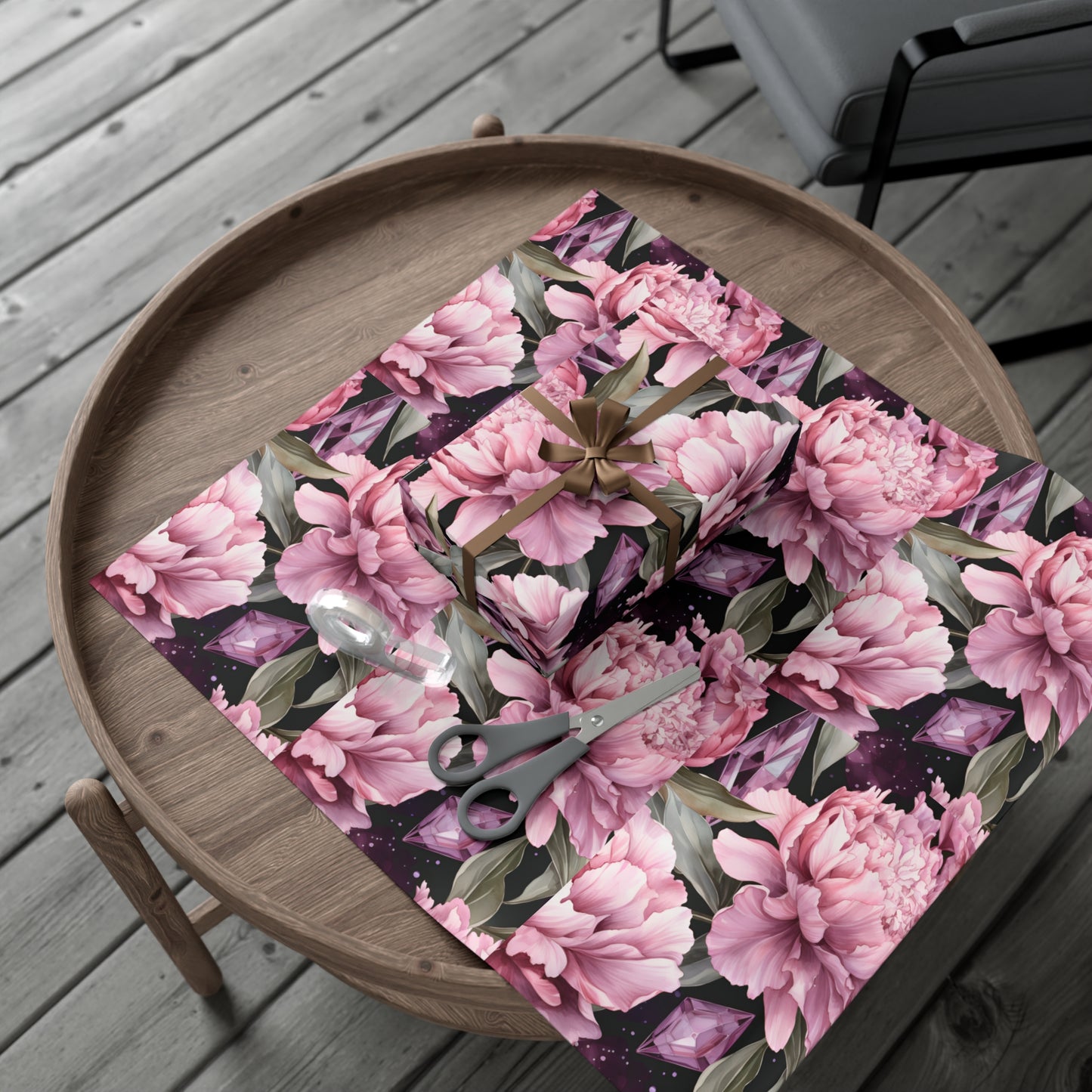 Pink Peonies and Crystal Dreams Gift Wrapping Paper - Luxurious and Elegant Floral Wrap