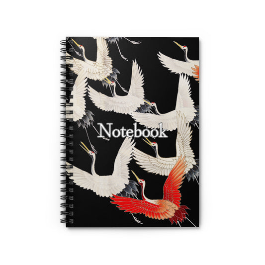 Japanese Art Spiral Notebook, Furisode with Flying Cranes Cover, Back to School Stationery, Perfect Gift for Students