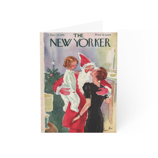 Vintage Christmas Greeting Card, New Yorker Cover Art, Santa Claus and Family Holiday Cards, With Envelopes