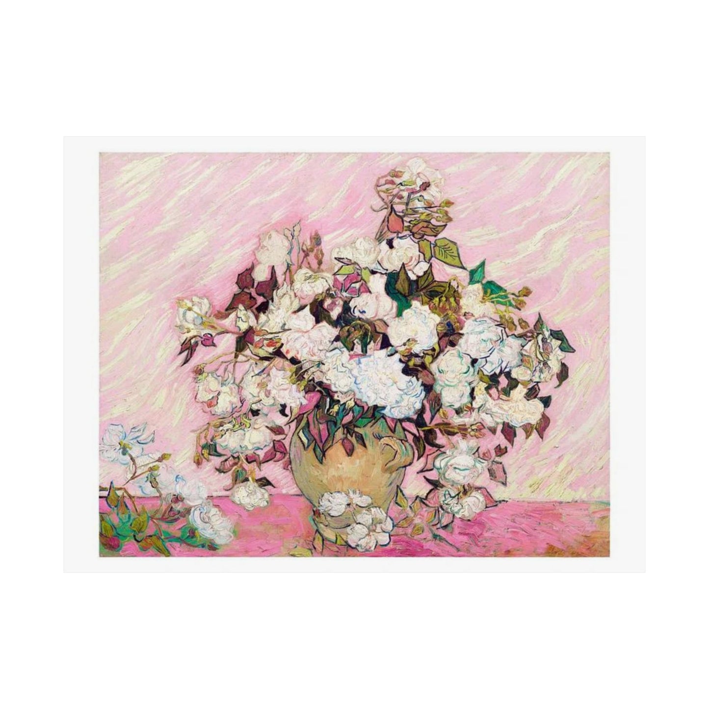 Vincent Van Gogh's Pink Roses Print - 1890 Classic Artwork Reimagined - Modern Pink Floral Wall Art