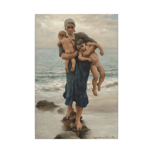 Virginie Demont Breton Canvas Panel Print, Fishermans Wife Bathing her Children, Eco Friendly Wall Art, Perfect Mothers Day Gift