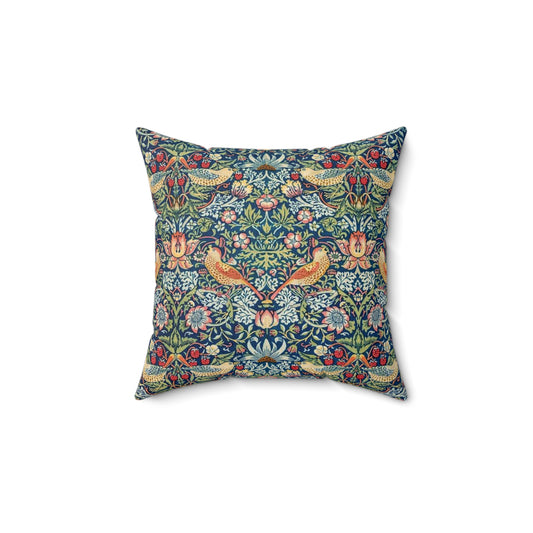 William Morris Strawberry Thief Pillow - Classic Arts and Crafts Design - Decorative Double-Sided Cushion