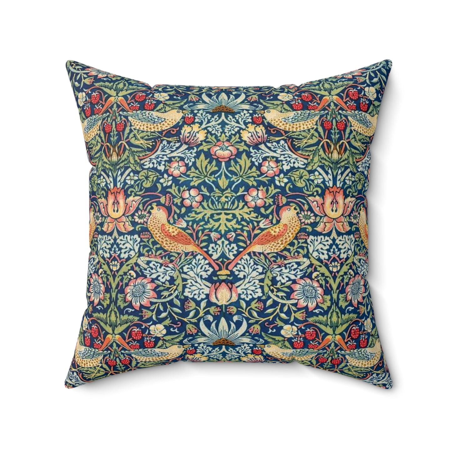 William Morris Strawberry Thief Pillow - Classic Arts and Crafts Design - Decorative Double-Sided Cushion