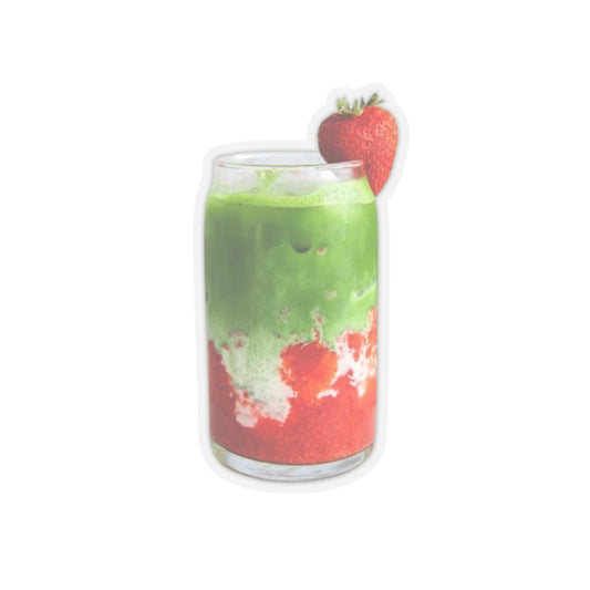 Strawberry Matcha Latte Sticker, Cute Fruit Food Drink Kiss Cut Sticker, Decals, Laptop Decor, Water Bottle Sticker, Planner Accessories