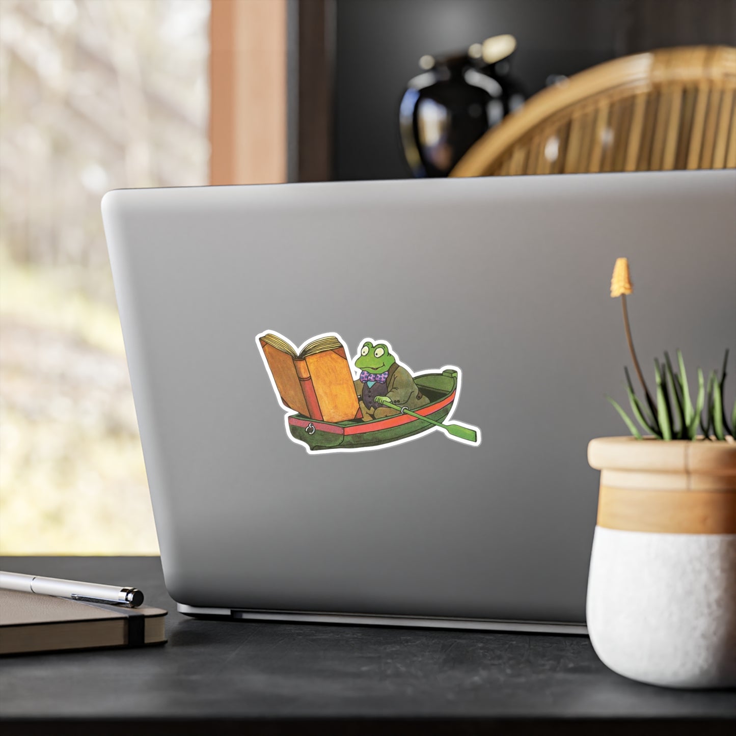 Vintage Frog Reading Sticker - High-Quality Kiss-Cut Vinyl Decal - Water, Scratch, UV Resistant - Unique Satin Finish Art