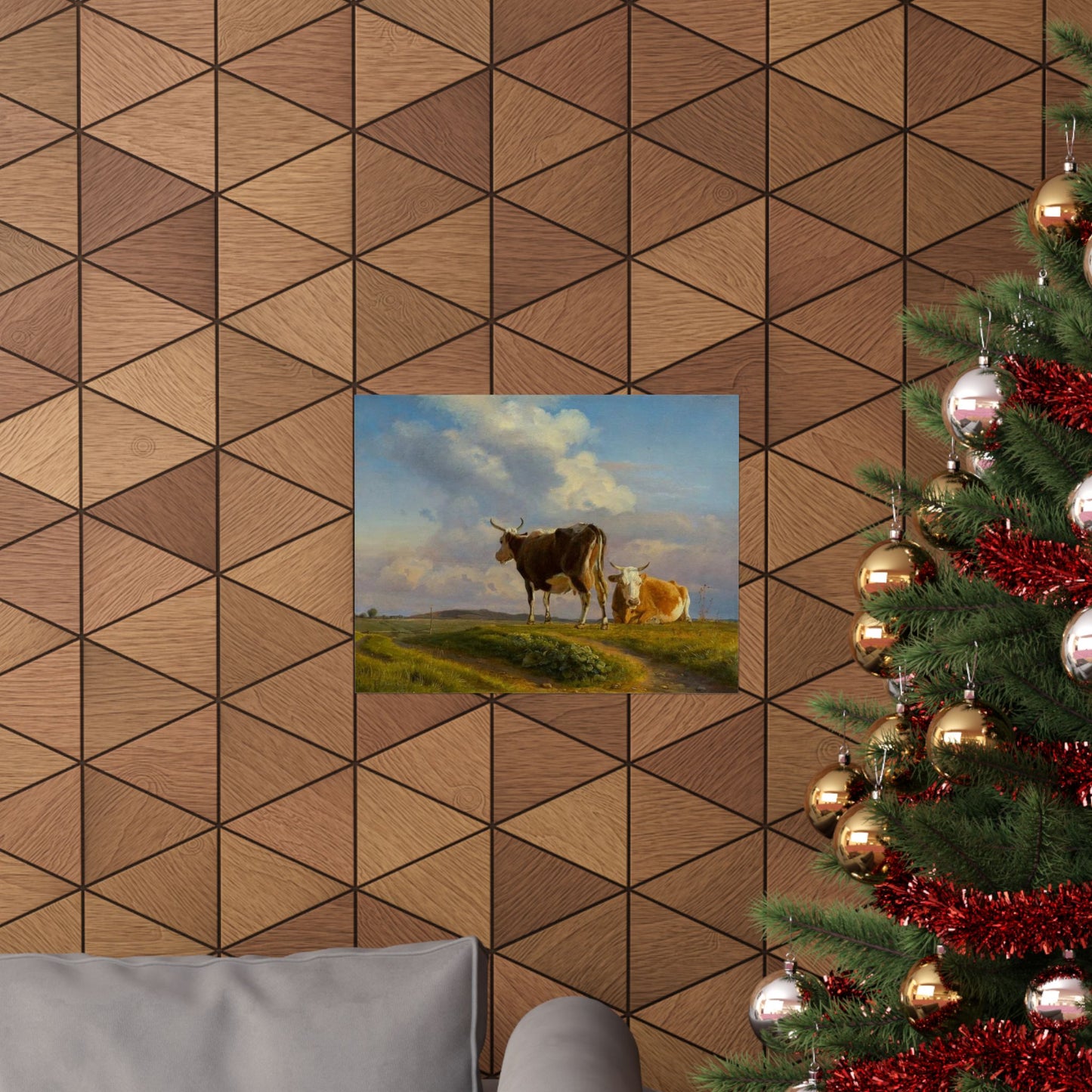 Johan Thomas Lundbye Two Cows in an Open Field Poster - Classic Danish Art for Cozy Home Decor