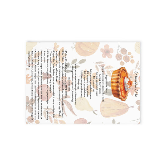 Thanksgiving Pumpkin Pie Recipe Card - Cozy Holiday Greeting and Kitchen Accessory - One-Sided Print