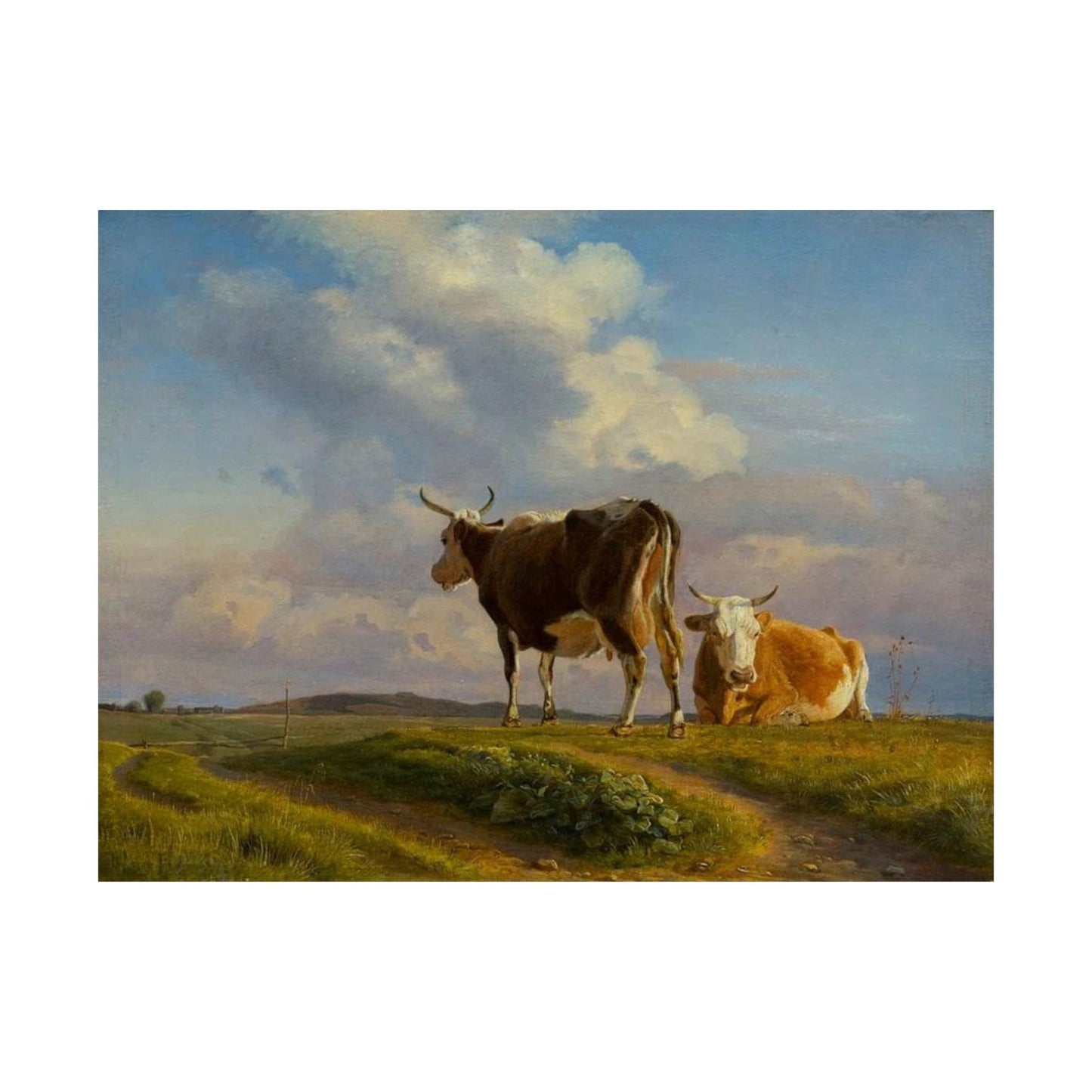 Johan Thomas Lundbye Two Cows in an Open Field Poster - Classic Danish Art for Cozy Home Decor