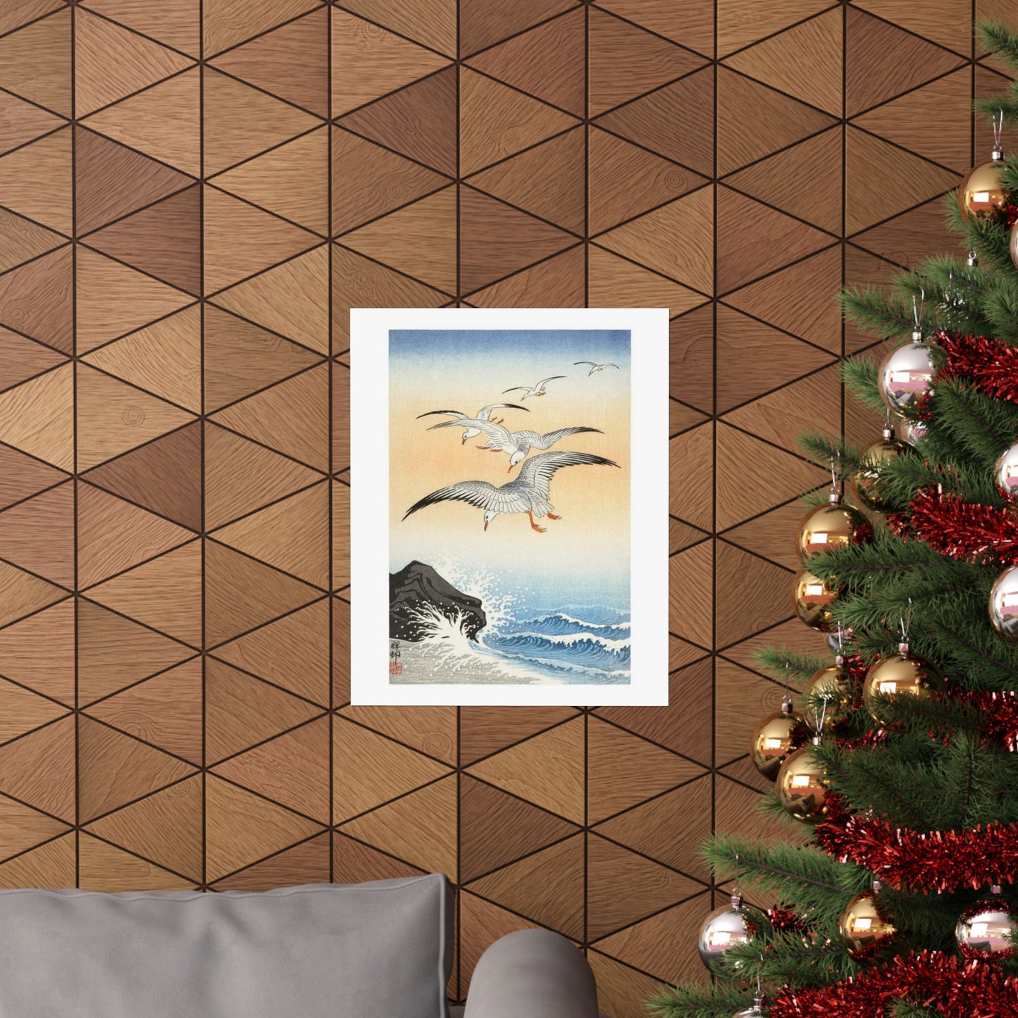 Japanese Art Print - Ohara Koson Five Seagulls Above Turbulent Sea - Nature Art Poster - Ideal Home Decor Gift