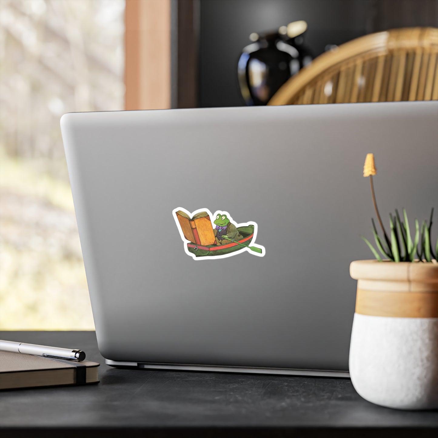 Vintage Frog Reading Sticker - High-Quality Kiss-Cut Vinyl Decal - Water, Scratch, UV Resistant - Unique Satin Finish Art