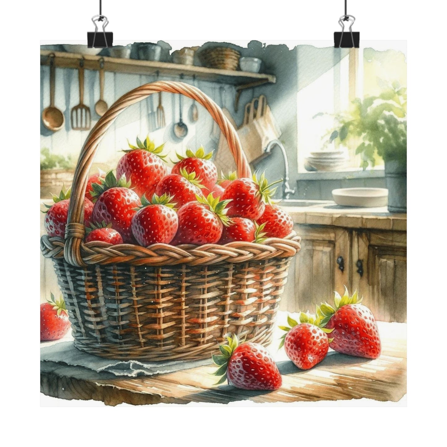Juicy Strawberries Watercolor Print, Summer Kitchen Wall Art, Vibrant Fruit Basket Poster, Perfect Home Decor